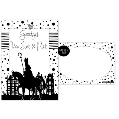 Kaart A6 met tekst ''Groetjes van Sint & Piet .''. Kaart A6 met tekst ''Groetjes van Sint & Piet .''.